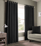 2 Pieces Plain Dyed Back Lining Eyelet Curtains - Black